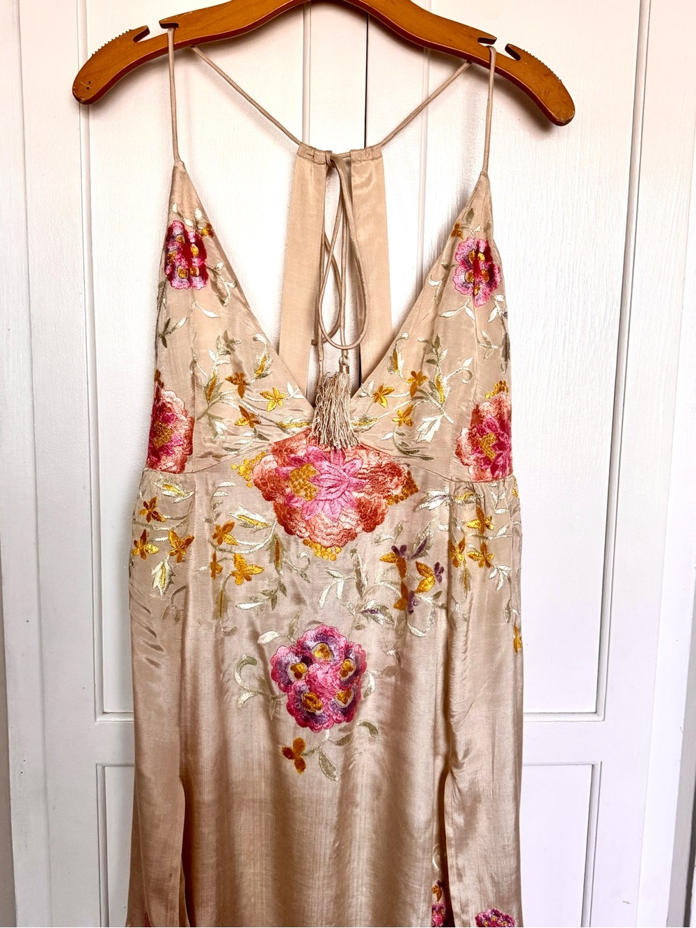 Free People Cream Floral Embroidered V-Neck Slip Dress - Picture 8 of 16